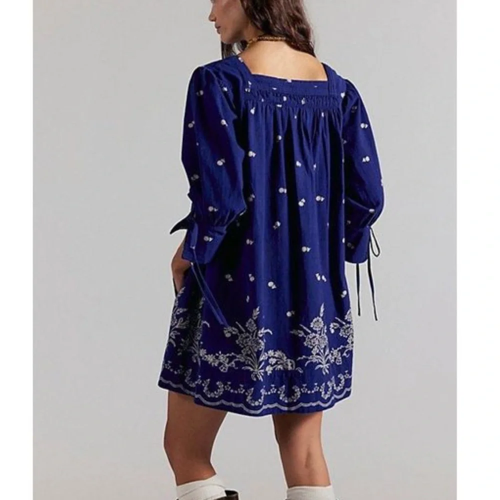 Free People Sonora Navy Blue Embroidered Mini Dress
